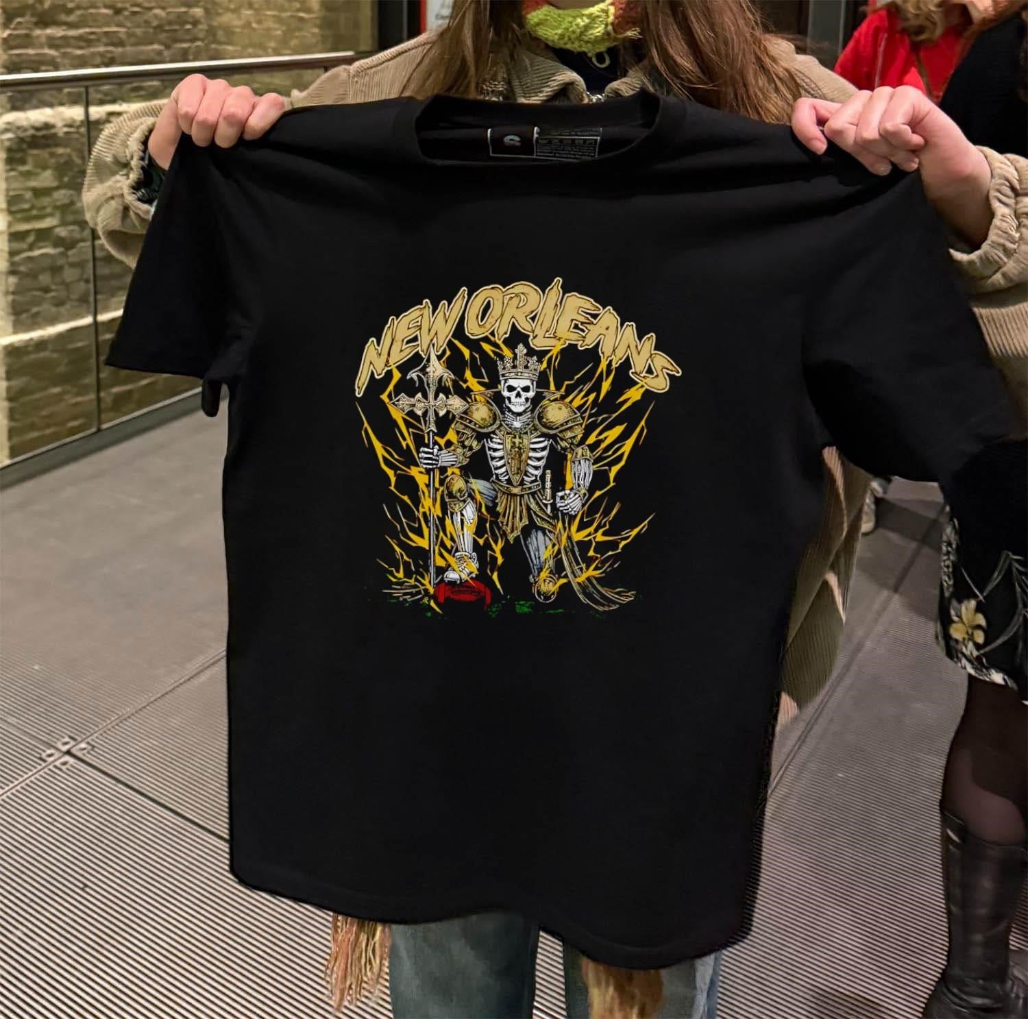 New Orleans Skeleton King Knight Football Lightning Graphic shirt
