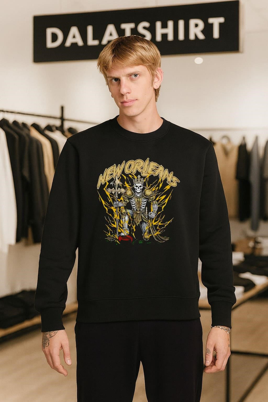 New Orleans Skeleton King Knight Football Lightning Graphic shirt