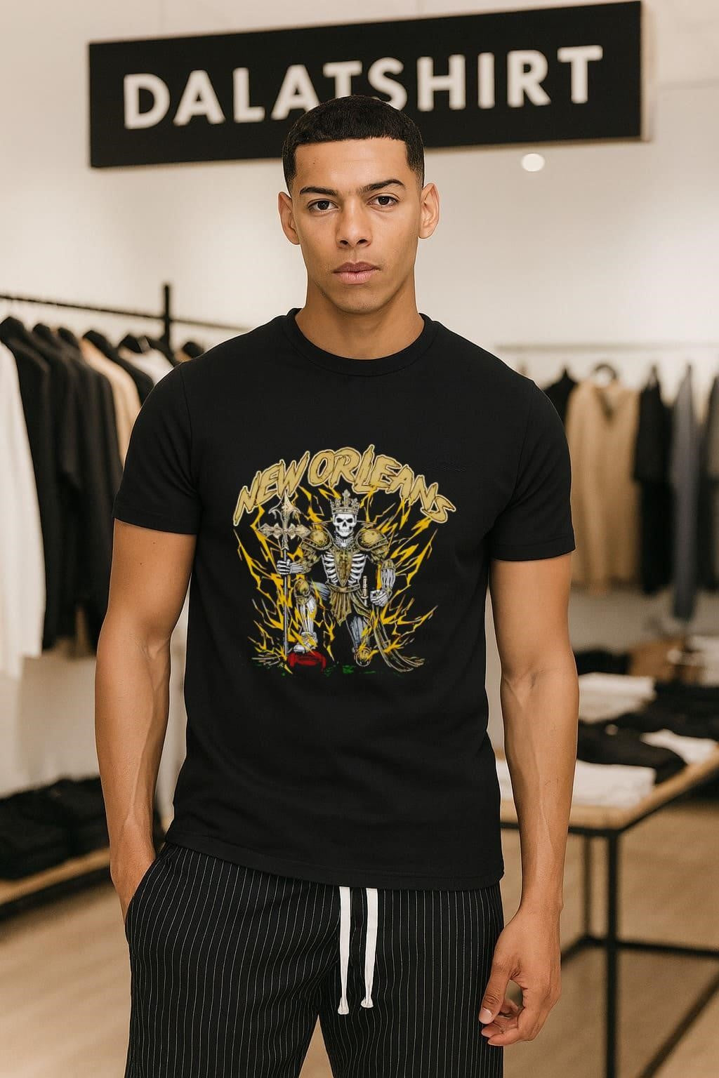 New Orleans Skeleton King Knight Football Lightning Graphic shirt