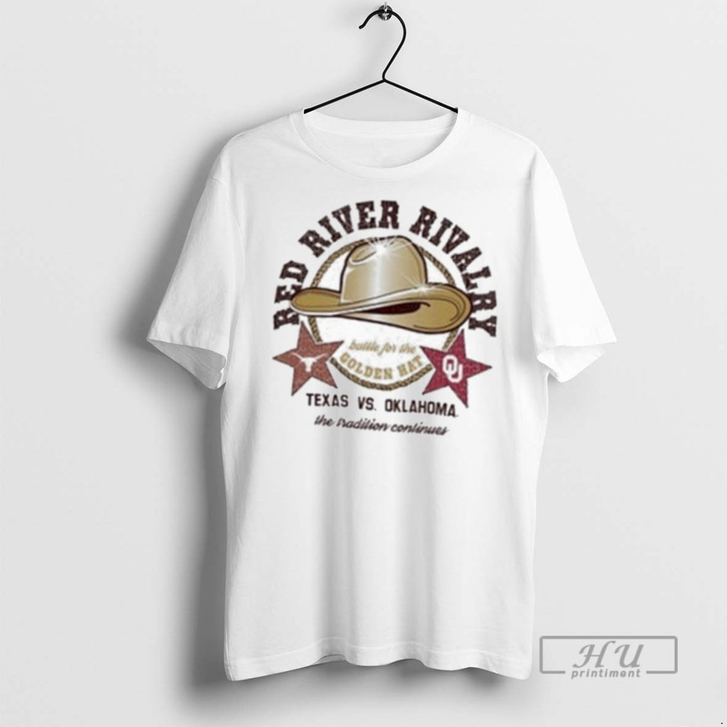 New Red River Rivalry Golden Hat Texas Vs Oklahoma Tee Shirts Sweatshirt Hoodies