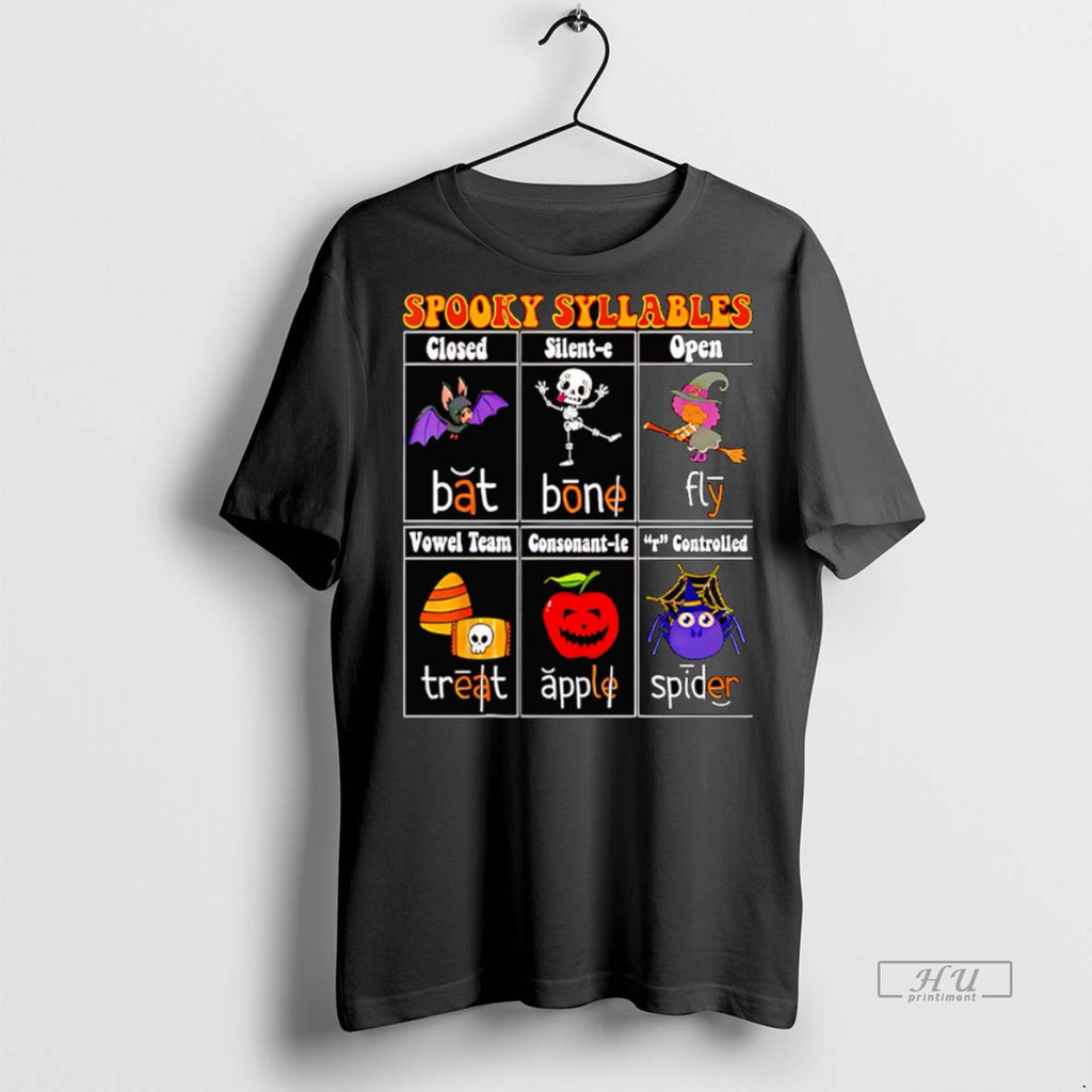 New Spooky Syllables Teacher Funny Halloween Graphic Tee Shirt Sweater