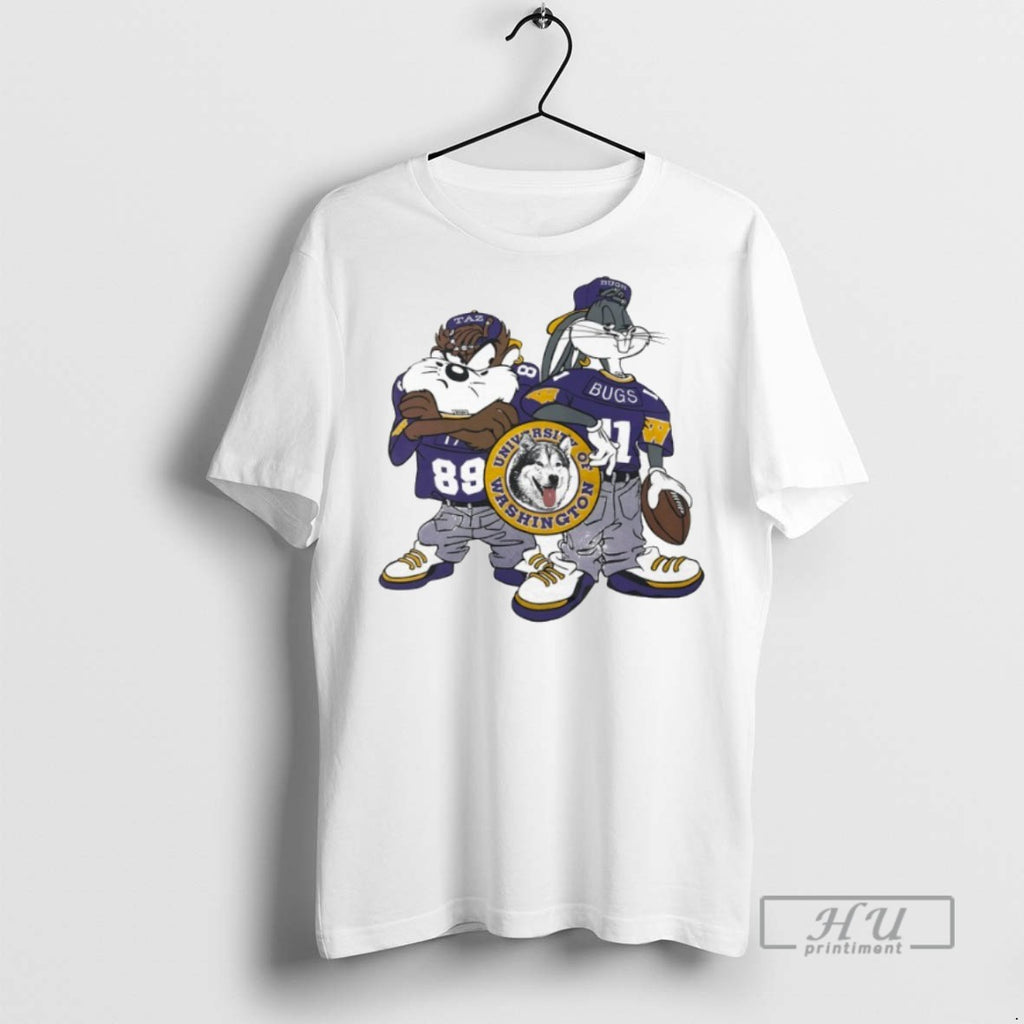 New Taz And Bugs Bunny Wearing University Of Washington Huskies Football Tee Shirts Sweatshirt Hoodies