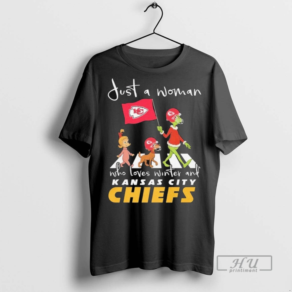 New The Grinch Just A Woman Who Loves Winter And Kansas City Chiefs Christmas Road