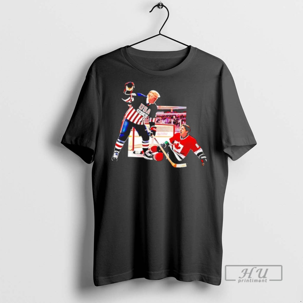 New Trump Defeating Justin Trudeau Hockey Tee Shirts Sweatshirt Hoodies