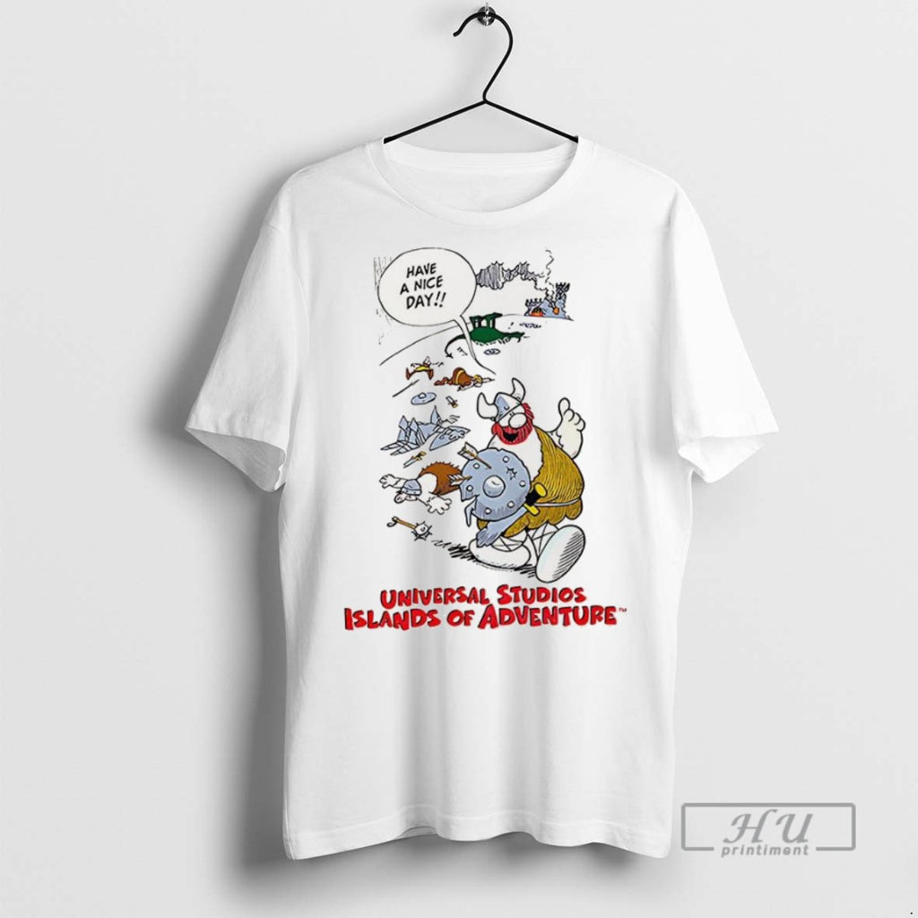 New Universal Studios Islands Of Adventure Viking Have A Nice Day Vintage Cartoon Tee Shirts