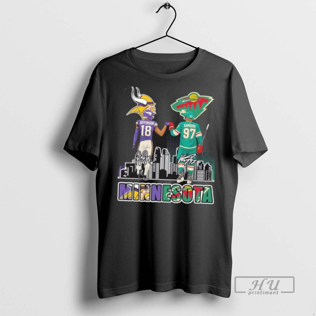 New Vikings Jefferson And Wild Kaprizov Minnesota Tee Shirts Sweatshirt Hoodies