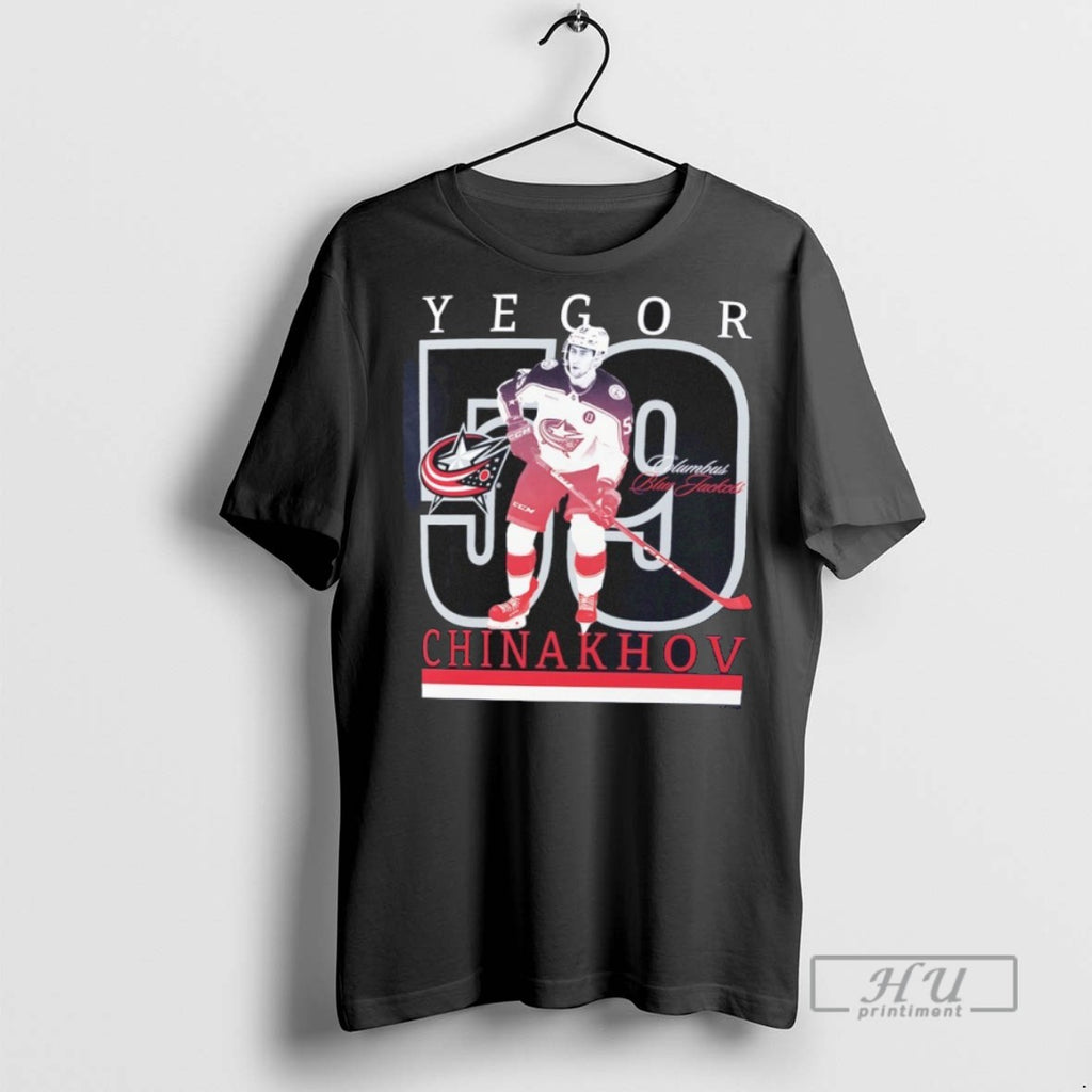 New Yegor Chinakhov 59 Columbus Blue Jackets Player Show Tee Shirts Sweatshirt Hoodies
