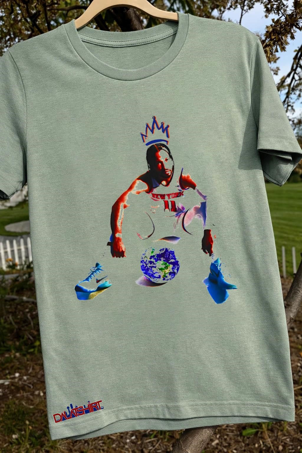New York Number 11 Basketball Player Crowned Sitting Globe shirt