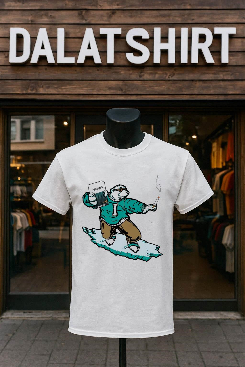 Newport Cigarettes Polar Bear Surfing On Ice Graphic shirt
