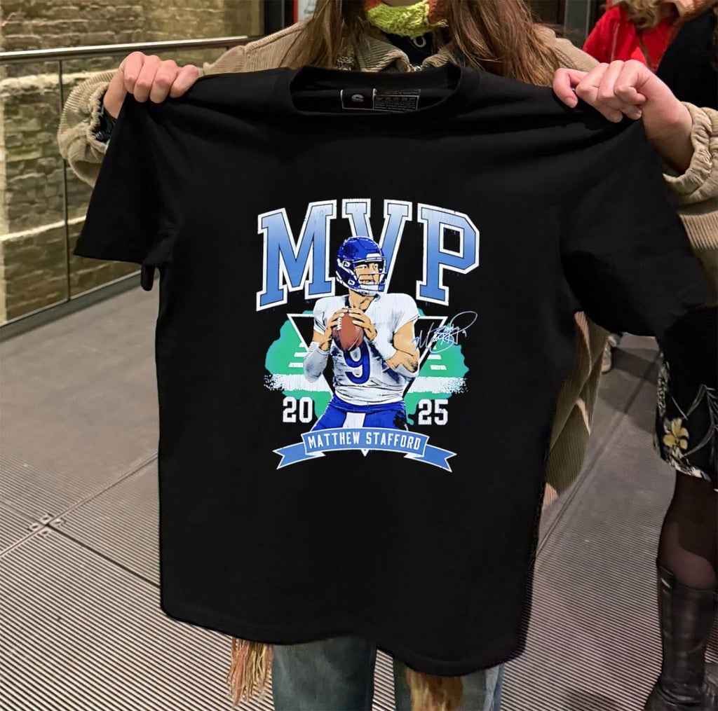 2025 MVP Matthew Stafford Quarterback Blue Jersey Action Football shirt