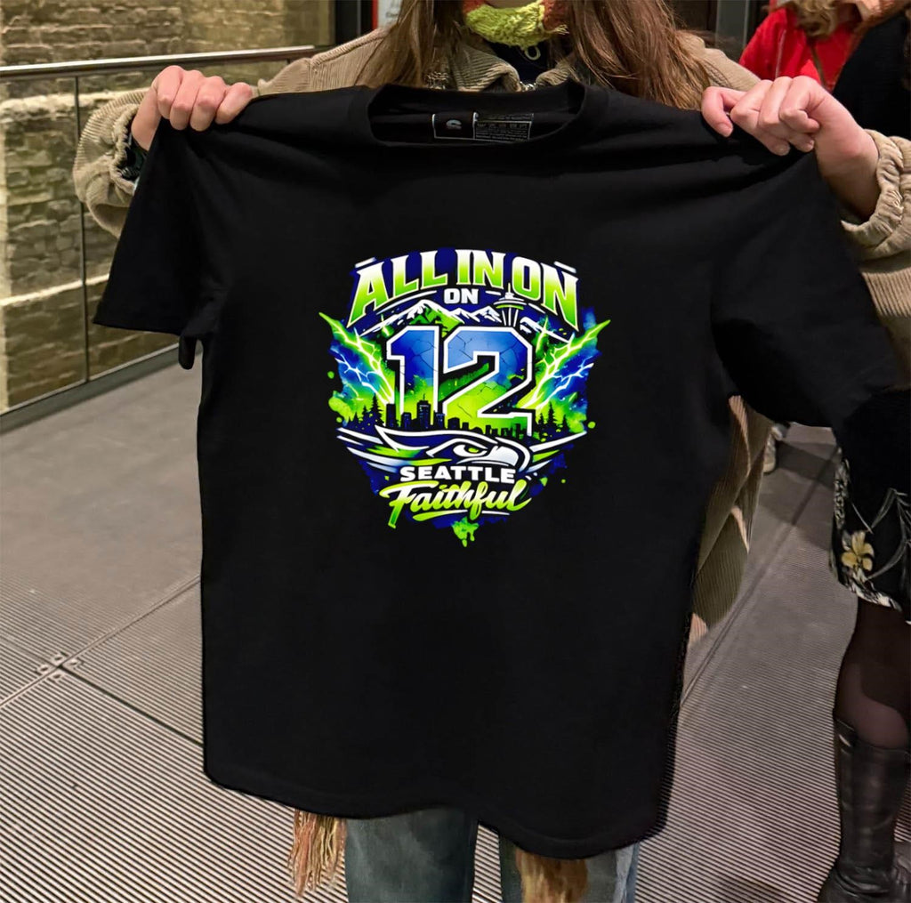 All In On 12 Seattle Faithful Seahawks Mountain City Skyline Lightning shirt