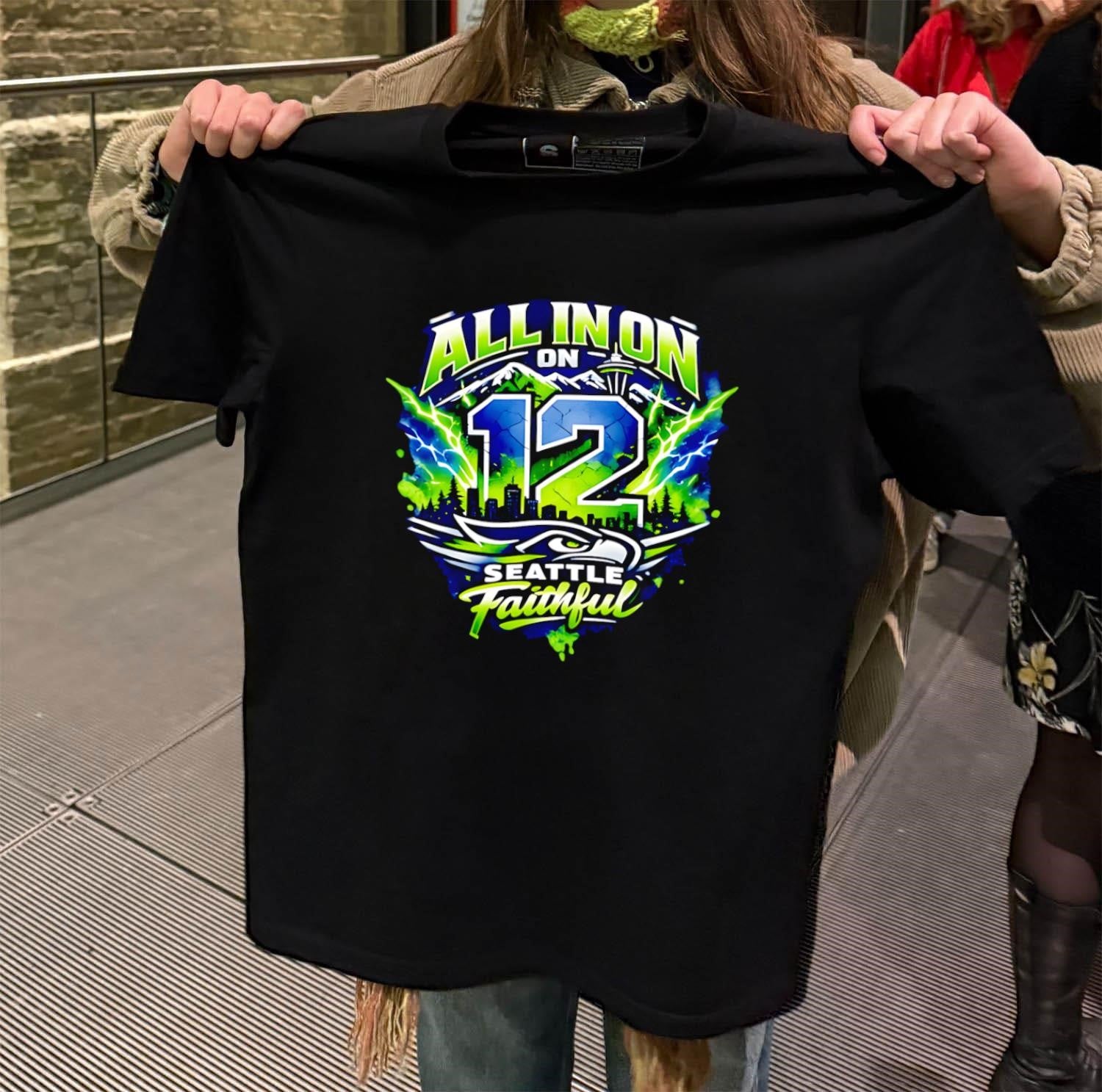 All In On 12 Seattle Faithful Seahawks Mountain City Skyline Lightning shirt