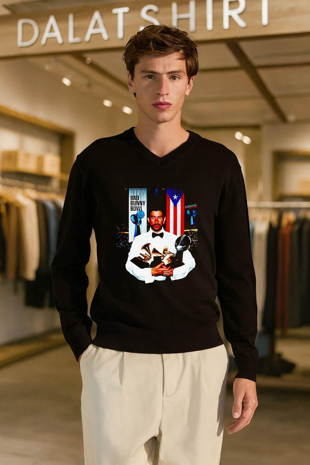 Bad Bunny Bowl Puerto Rico Flag Holding Multiple Grammy Music Awards shirt