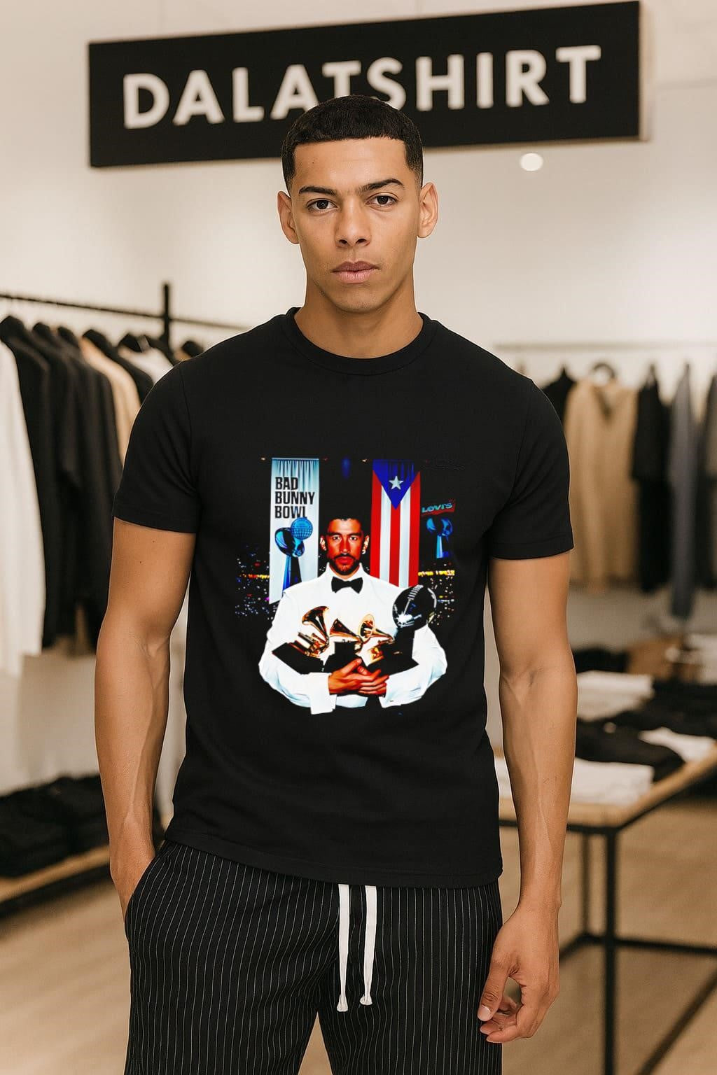 Bad Bunny Bowl Puerto Rico Flag Holding Multiple Grammy Music Awards shirt