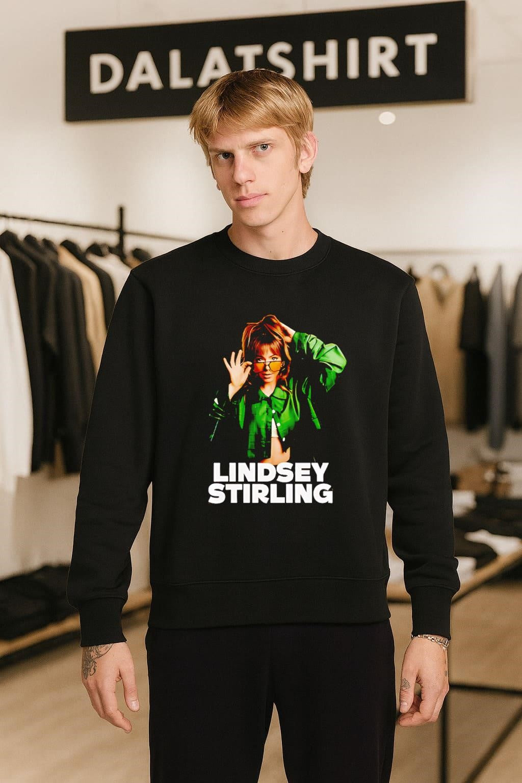 Lindsey Stirling Green Jacket Sunglasses Portrait Music Artist Fan Graphic shirt