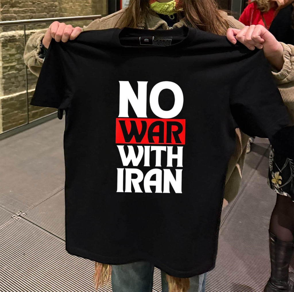 No War With Iran Black and Red Graphic shirt