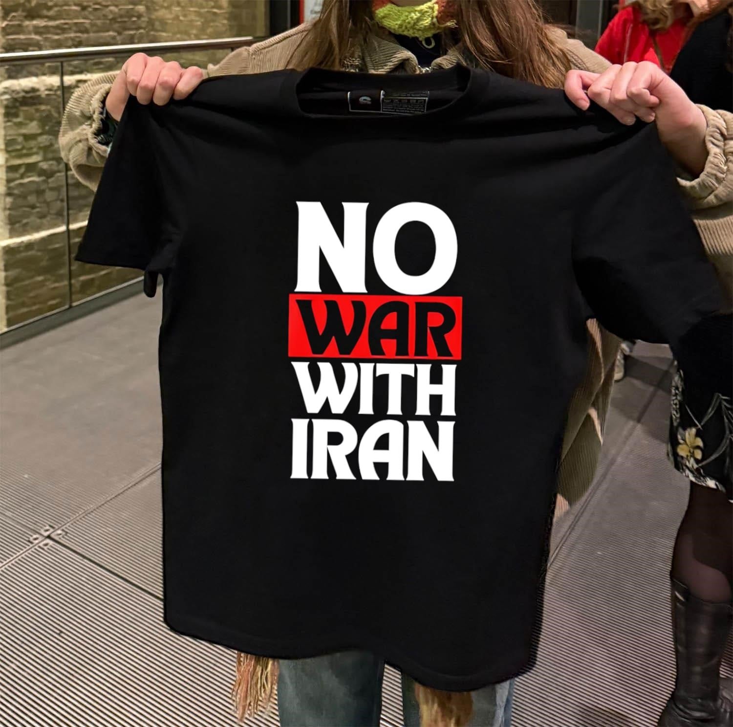 No War With Iran Black and Red Graphic shirt