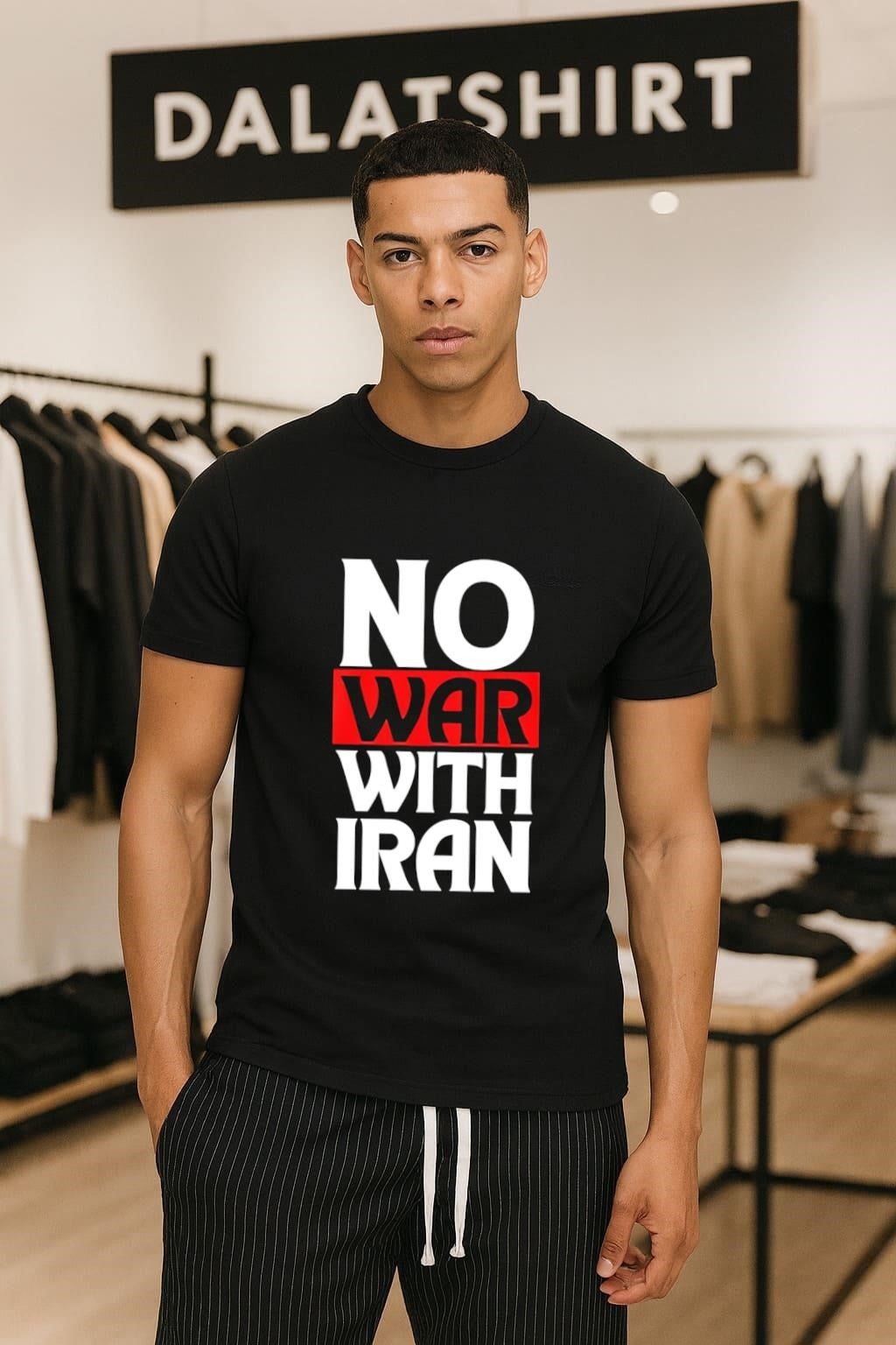 No War With Iran Black and Red Graphic shirt
