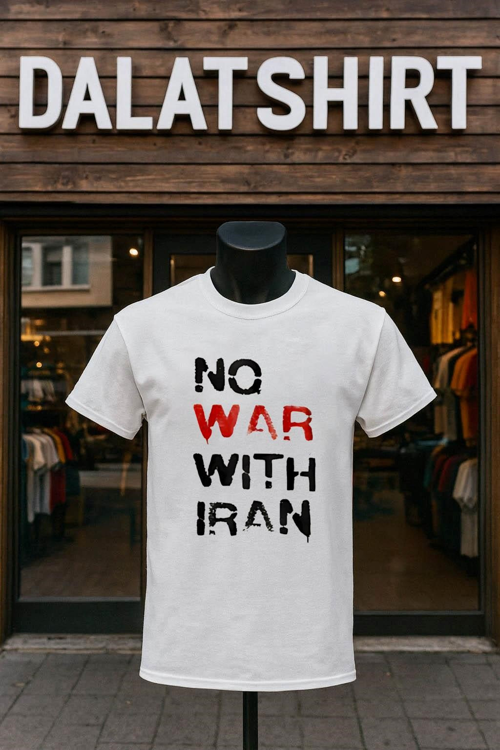 No War With Iran red and black stencil shirt