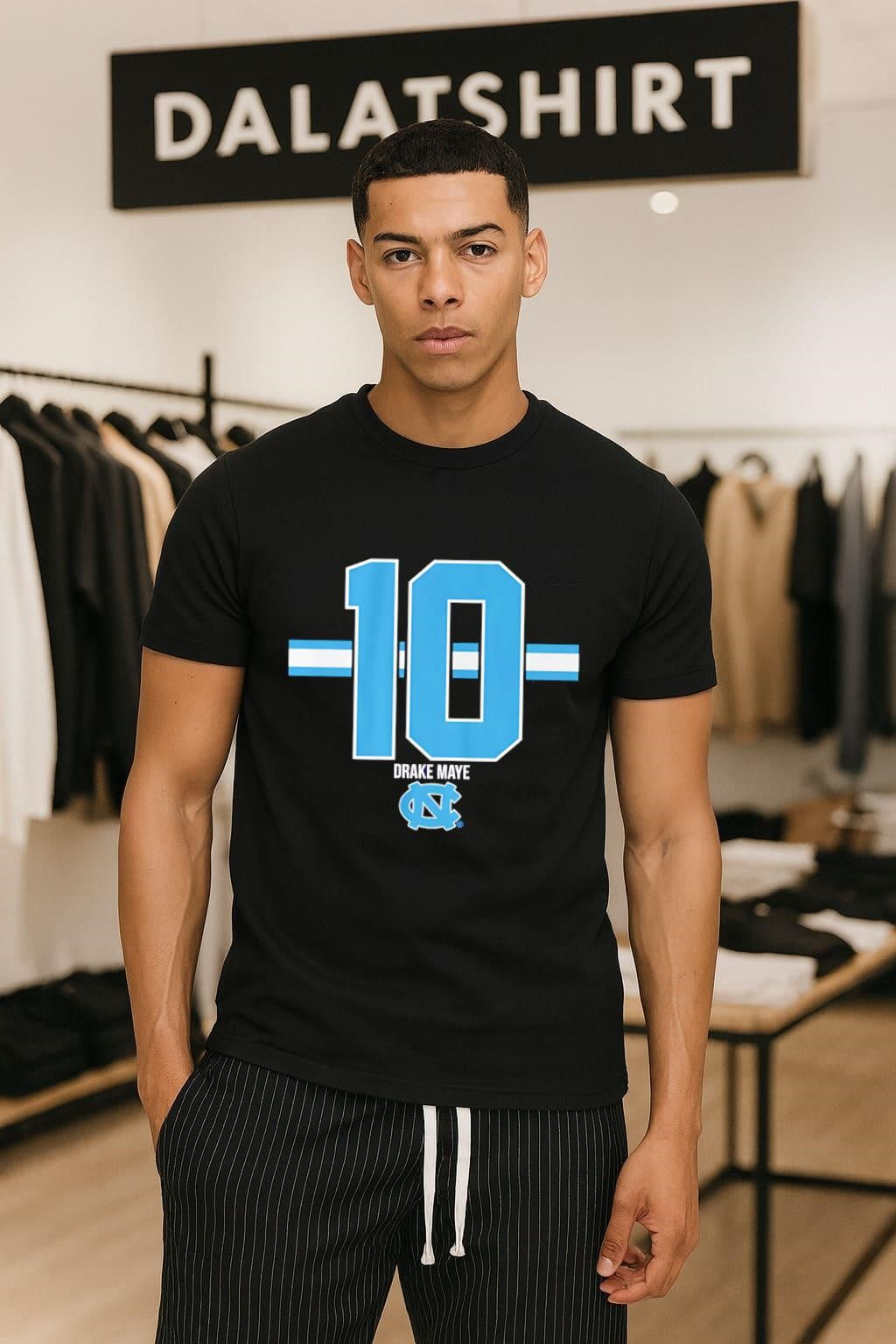 Number 10 Drake Maye North Carolina Tar Heels Stripe Graphic shirt