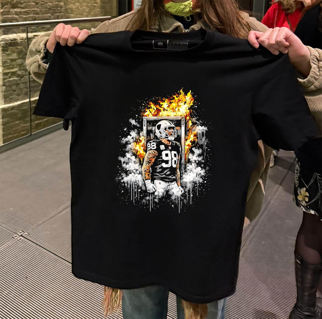 Number 98 Football Player Fire And Smoke shirt