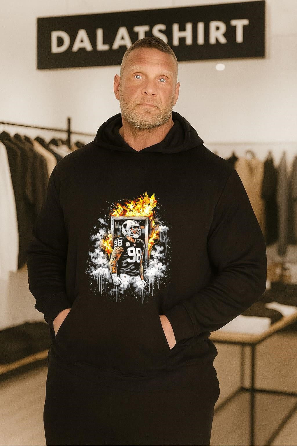 Number 98 Football Player Fire And Smoke shirt