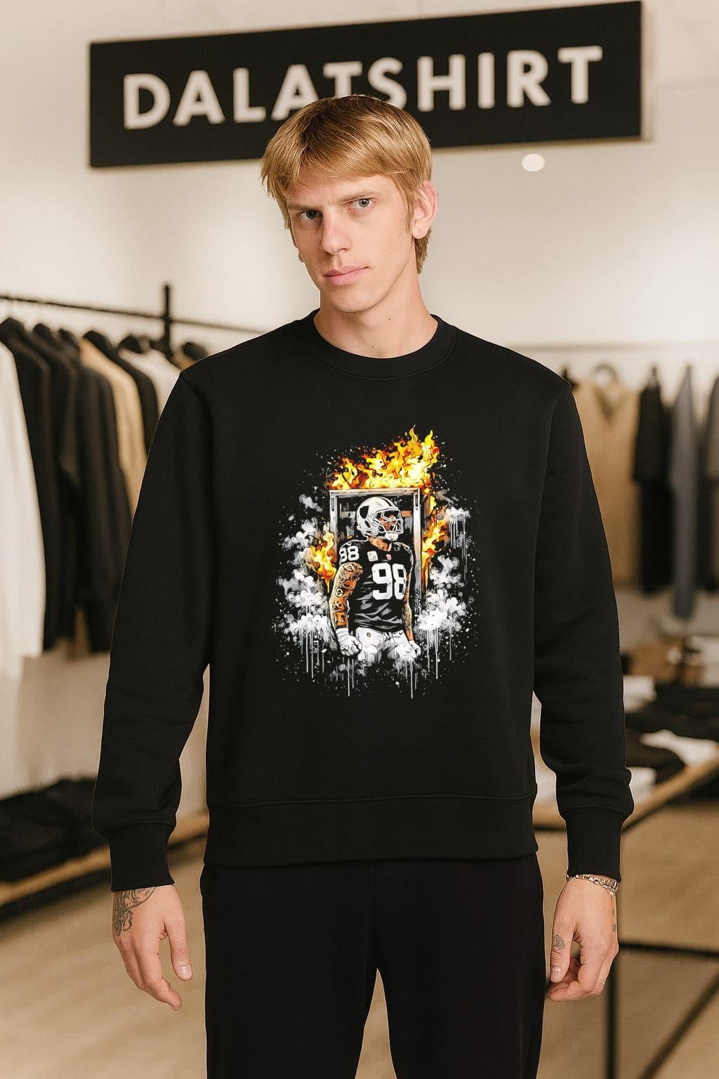 Number 98 Football Player Fire And Smoke shirt