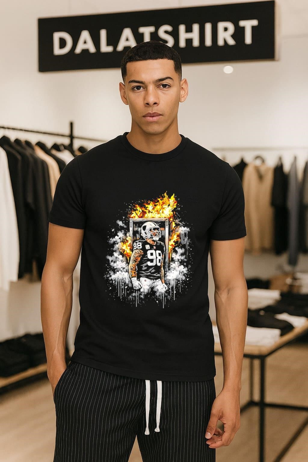 Number 98 Football Player Fire And Smoke shirt