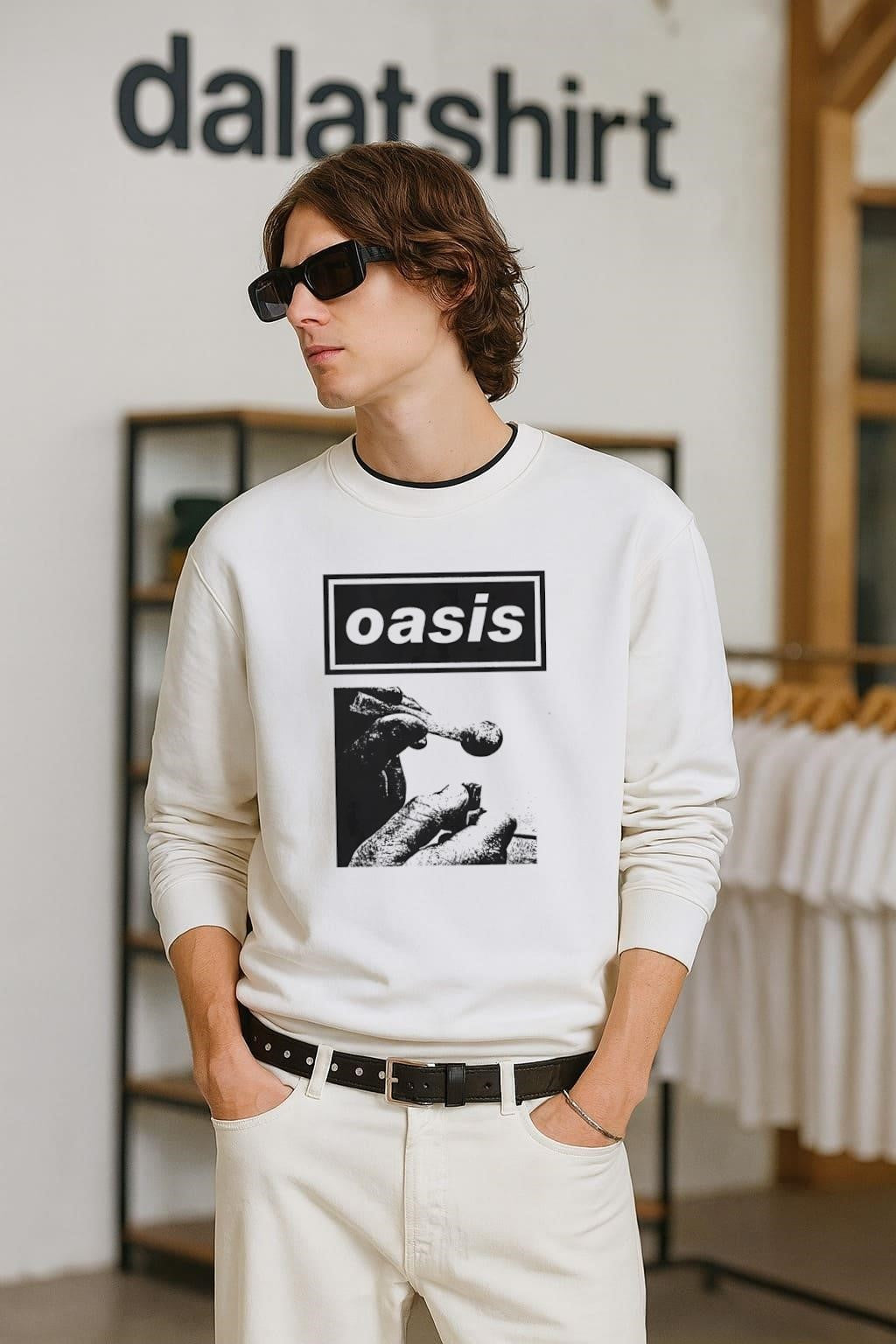 Oasis Band Logo Hand Holding Glass Smoking Pipe Graphic shirt