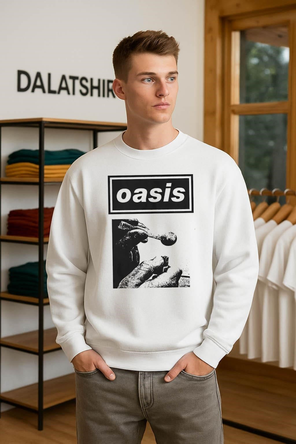 Oasis Band Logo Hand Holding Glass Smoking Pipe Graphic shirt