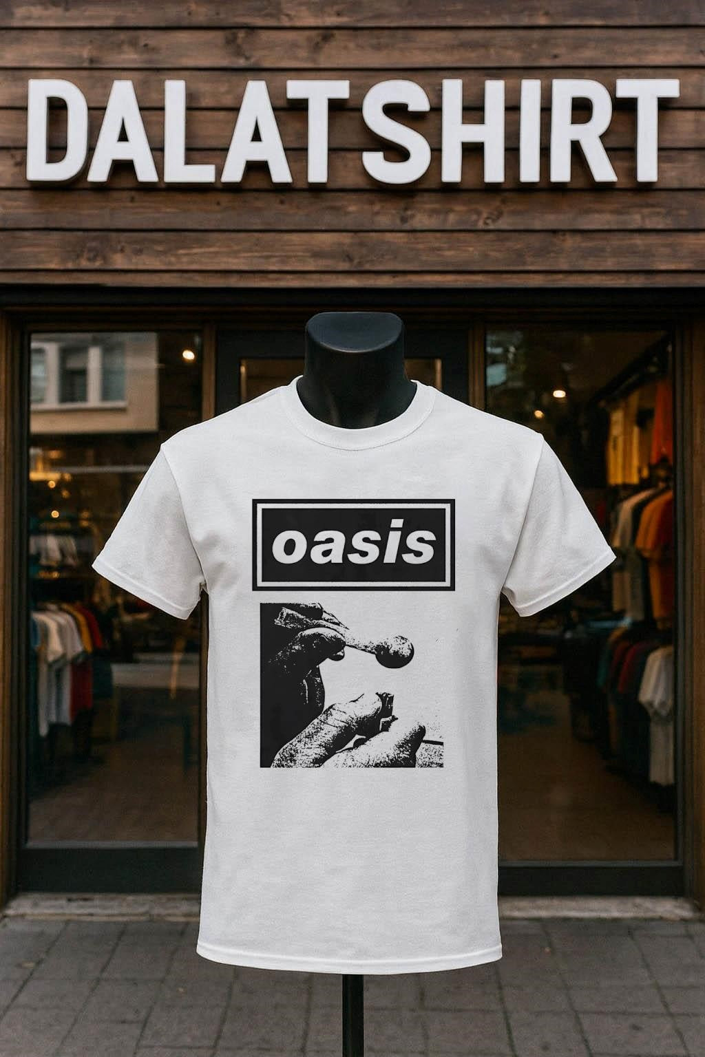 Oasis Band Logo Hand Holding Glass Smoking Pipe Graphic shirt