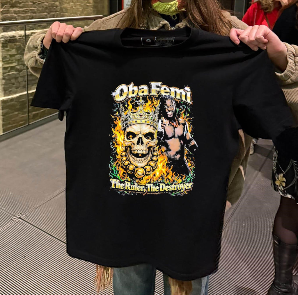 Oba Femi The Ruler The Destroyer crowned skull and fire shirt