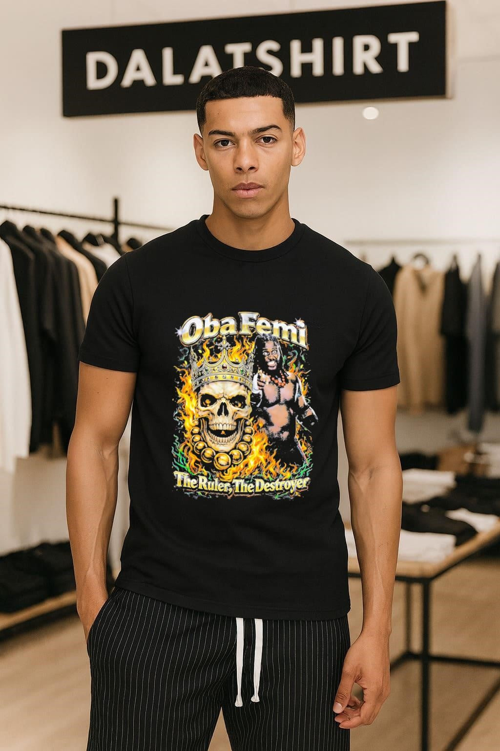 Oba Femi The Ruler The Destroyer crowned skull and fire shirt