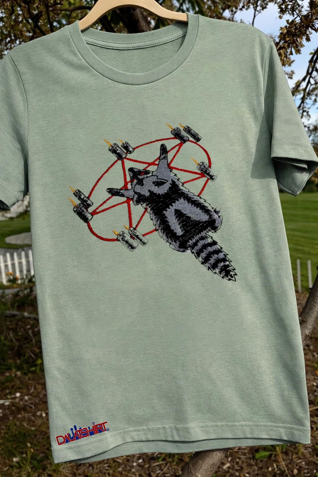 Occult Raccoon Pentagram Ritual With Burning Candles shirt
