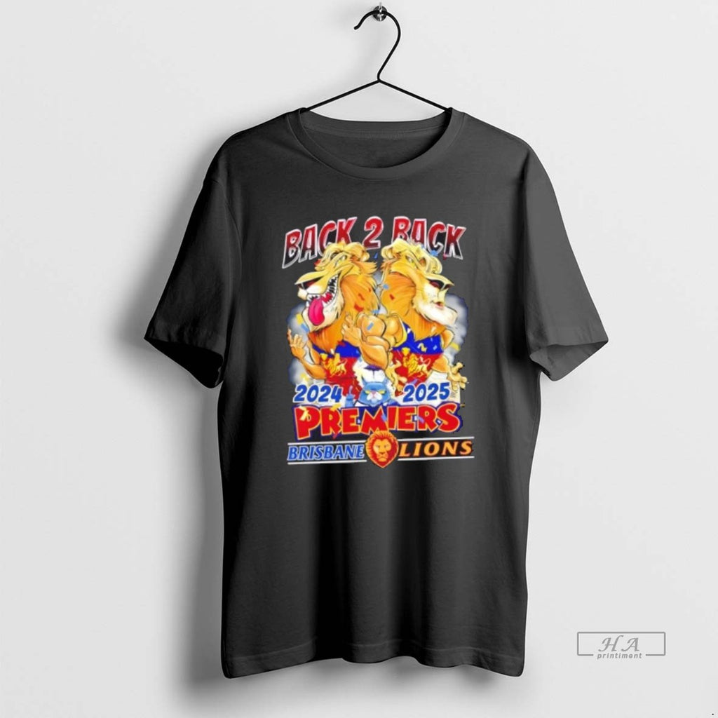 Official Trendy 2024 2025 Back 2 Back Premiers Brisbane Lions Mascots 2 Sided