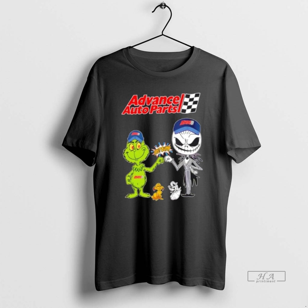 Official Trendy Advance Auto Parts X Grinch And Jack Skellington Fist Bump Uniwilling Friends Tee
