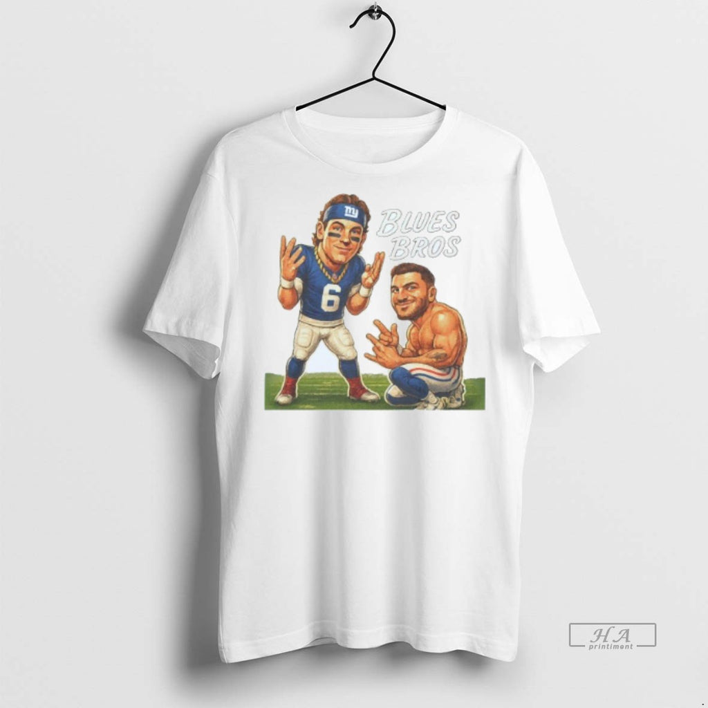Official Trendy Blues Bros Jaxson Dart And Cam Skattebo New York Giants Mens White Tee