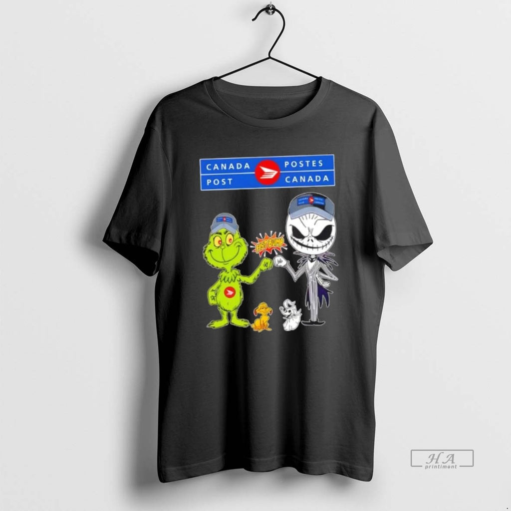 Official Trendy Canada Post X Grinch And Jack Skellington Fist Bump Uniwilling Friends