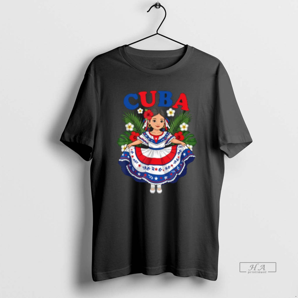 Official Trendy Cuba Cuban Girl Traditional Dress Tropical Flowers