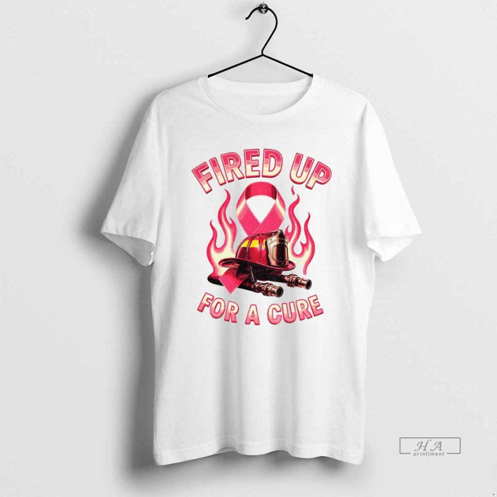 Official Trendy Fired Up For A Firefighter Breast Cancer Awareness Cure Pink Ribbon Firefighter Tee