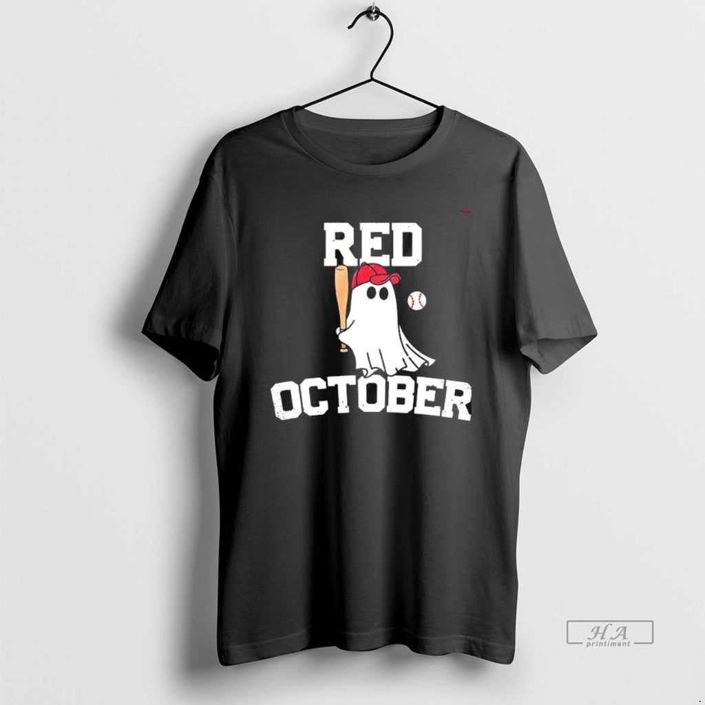 Official Trendy Ghost Playing Baseball Red October Halloween