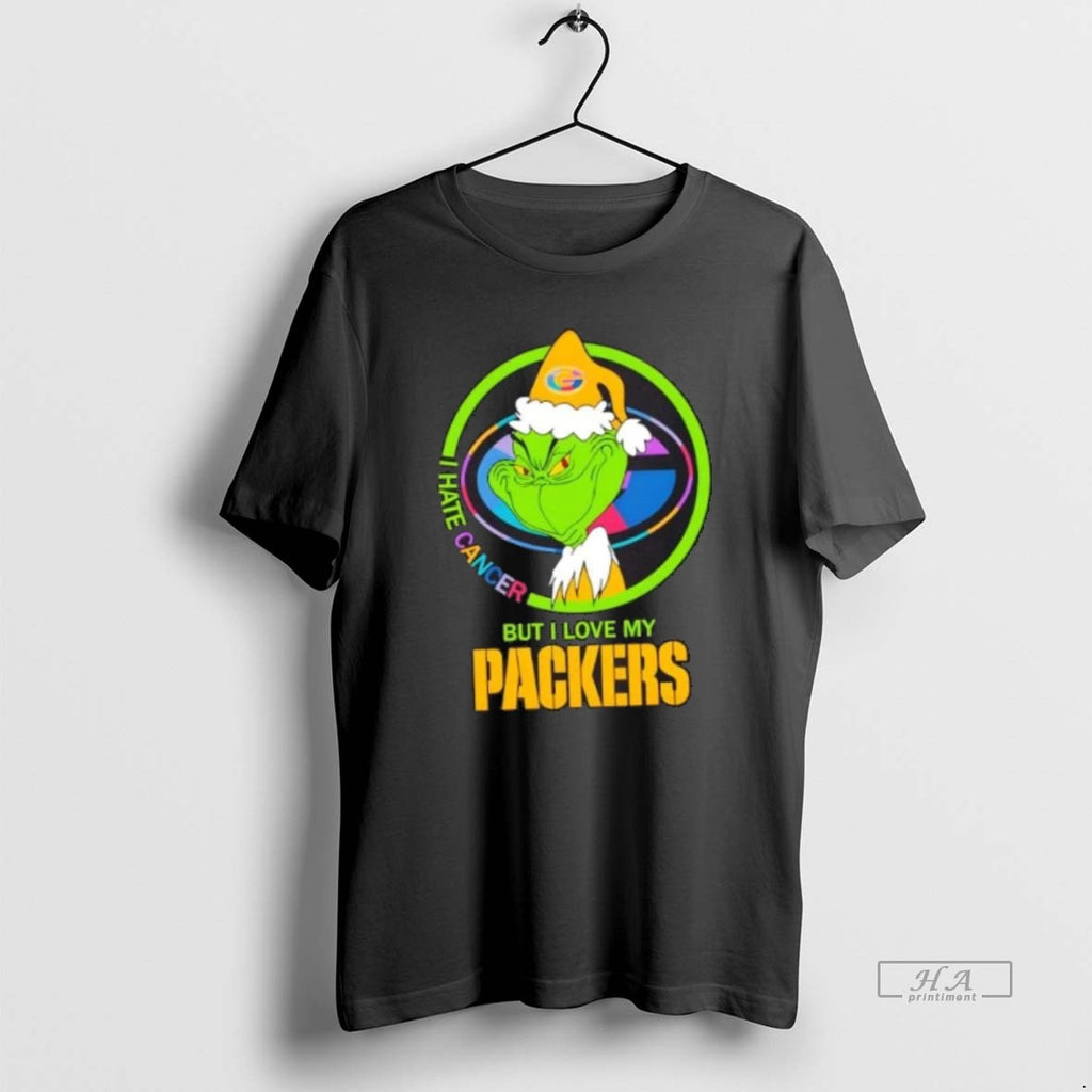 Official Trendy Grinch I Hate Cancer But I Love My Green Bay Packers Football Tee