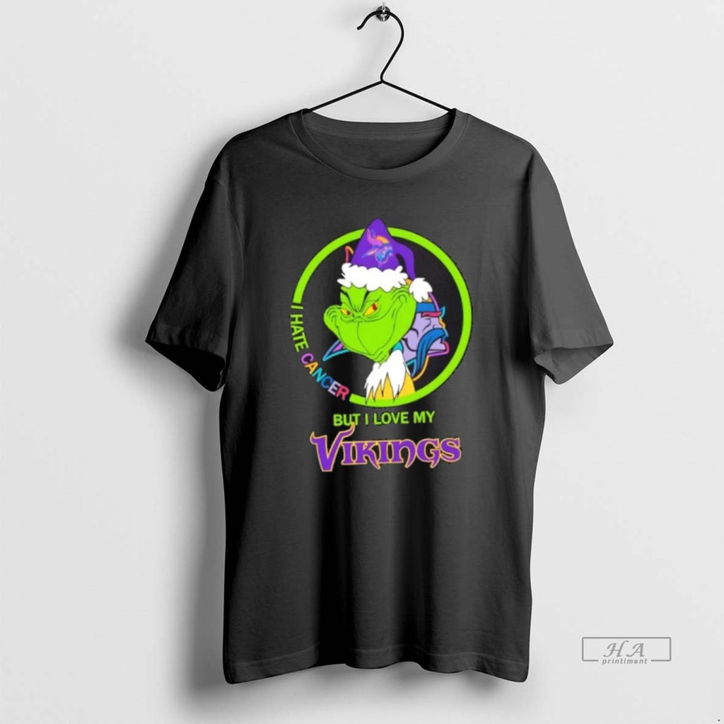 Official Trendy Grinch I Hate Cancer But I Love My Minnesota Vikings Football