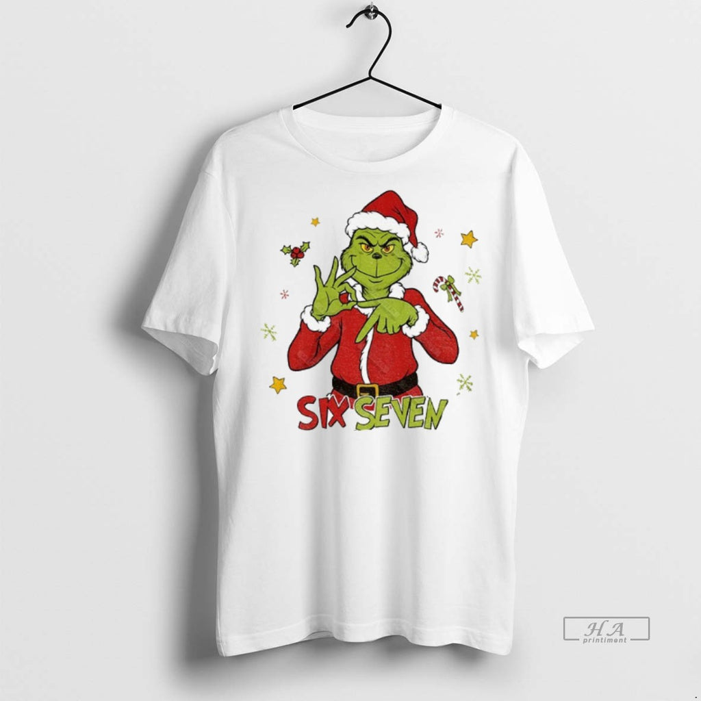 Official Trendy Grinch Santa Six Seven 6 7 Meme Funny Christmas Tee Sweater