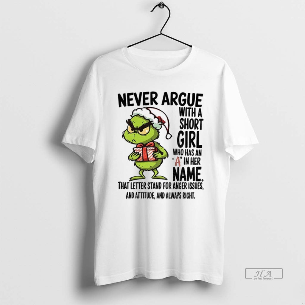 Official Trendy Grinch Santa Hat Never Argue With A Short Girl Who Has An