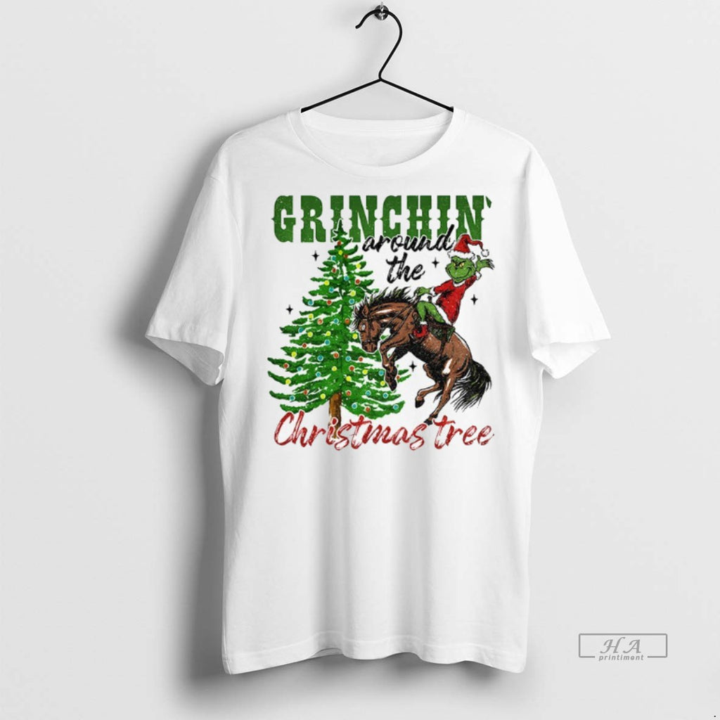 Official Trendy Grinchin Around The Christmas Tree Christmas 2025 Tee Sweater
