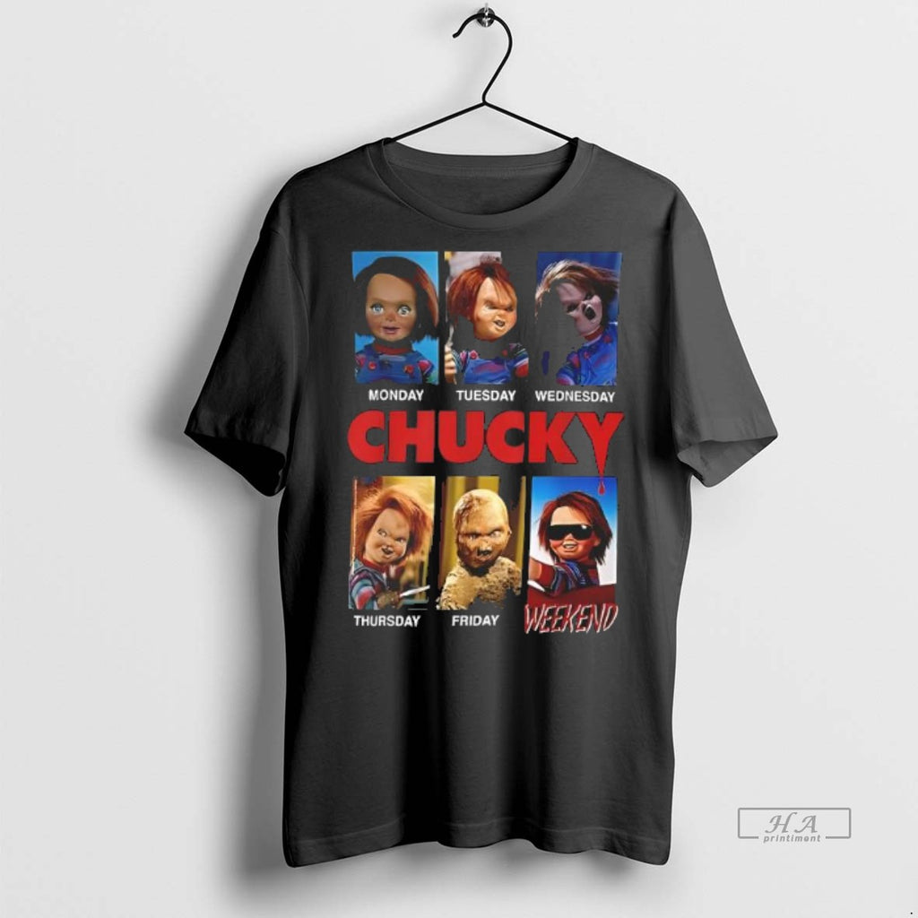 Official Trendy Monday Tuesday Thursday Friday Weekend Chucky Doll Movie Wall Art Tee Sweater