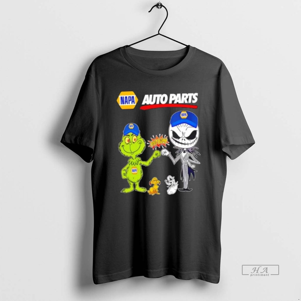 Official Trendy Napa Auto Parts X Grinch And Jack Skellington Fist Bump Uniwilling Friends Tee