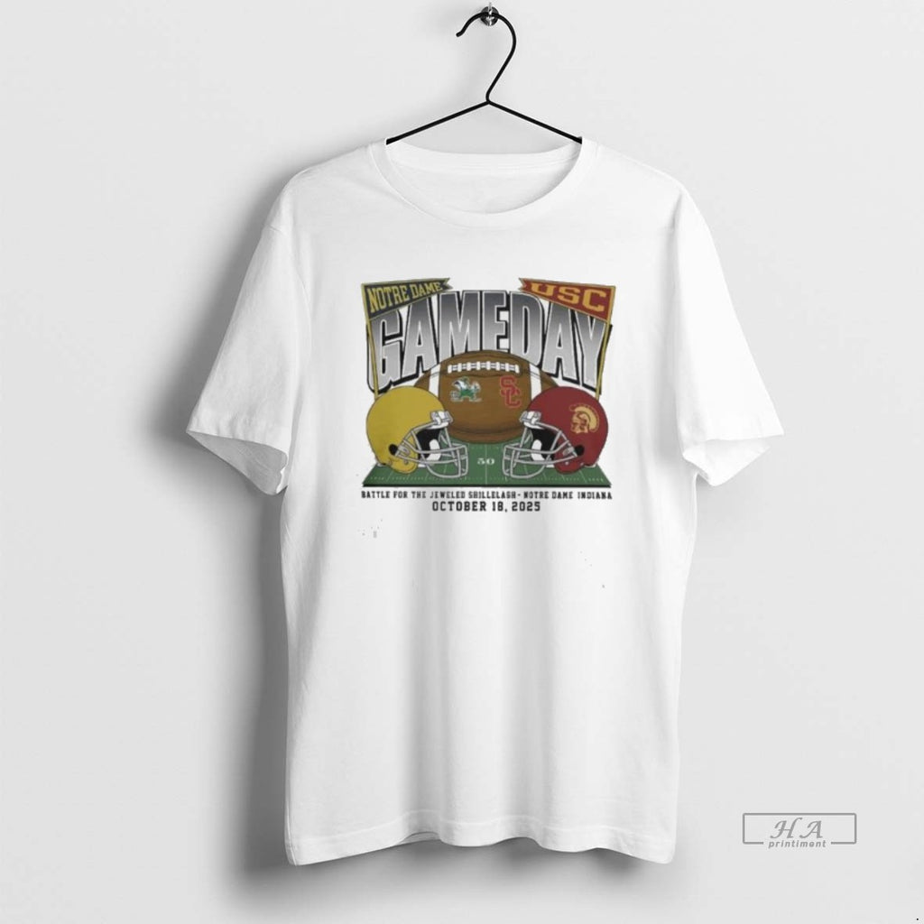Official Trendy Notre Dame Fighting Irish Football Vs Usc Trojans October 18 2025 Helmet Tee