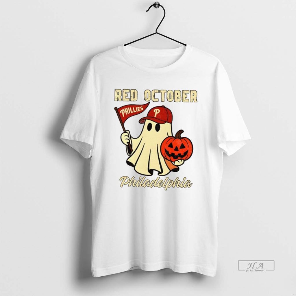 Official Trendy Phillies Halloween Ghost Red October Spooky Baseball